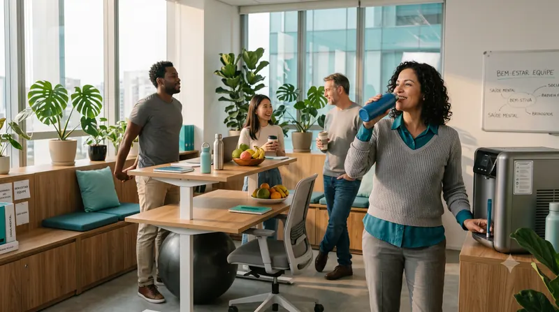 Equipe em ambiente de trabalho saudável